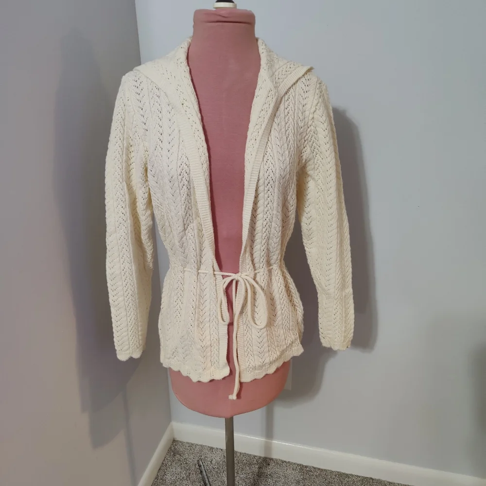 pointelle 70s peplum girlie kinder cosplay cardigan  jumper tie waist scallops